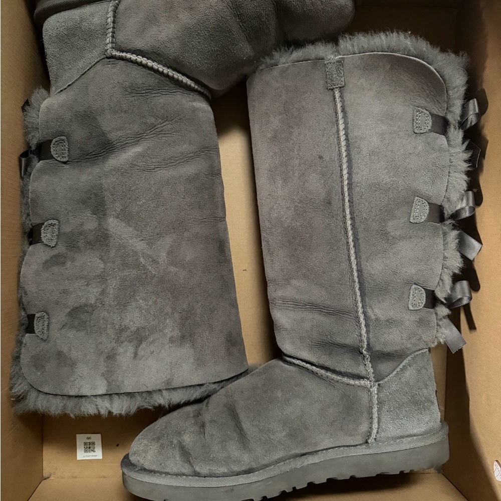 UGG Charcoal Winter Boots with Bow Accents